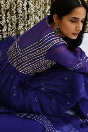 Iris Blue Chanderi Anarkali Set