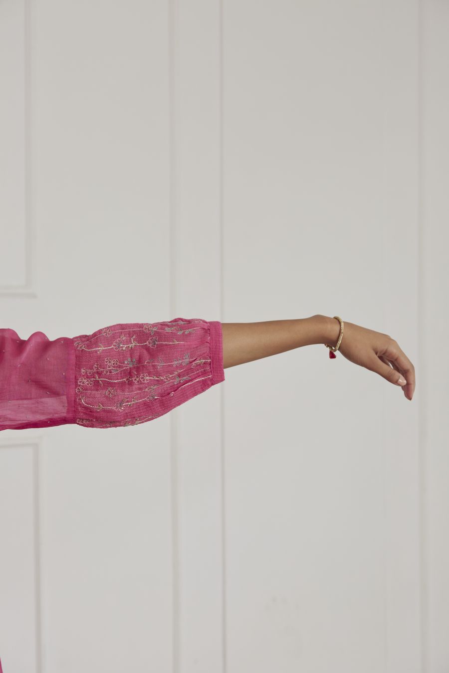 Fuschia Pink Puff Sleeves Anarkali Set