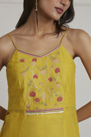 Mustard Yellow Silk Chanderi Kurta Paired With Silk Pants And Dupatta
