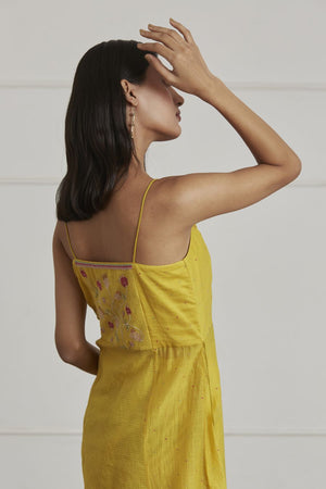 Mustard Yellow Silk Chanderi Kurta Paired With Silk Pants And Dupatta