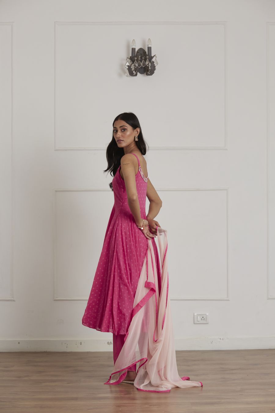 Fuschia Pink Sleeveless Anarkali Set
