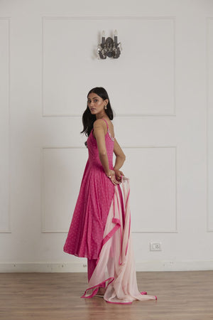 Fuschia Pink Sleeveless Anarkali Set
