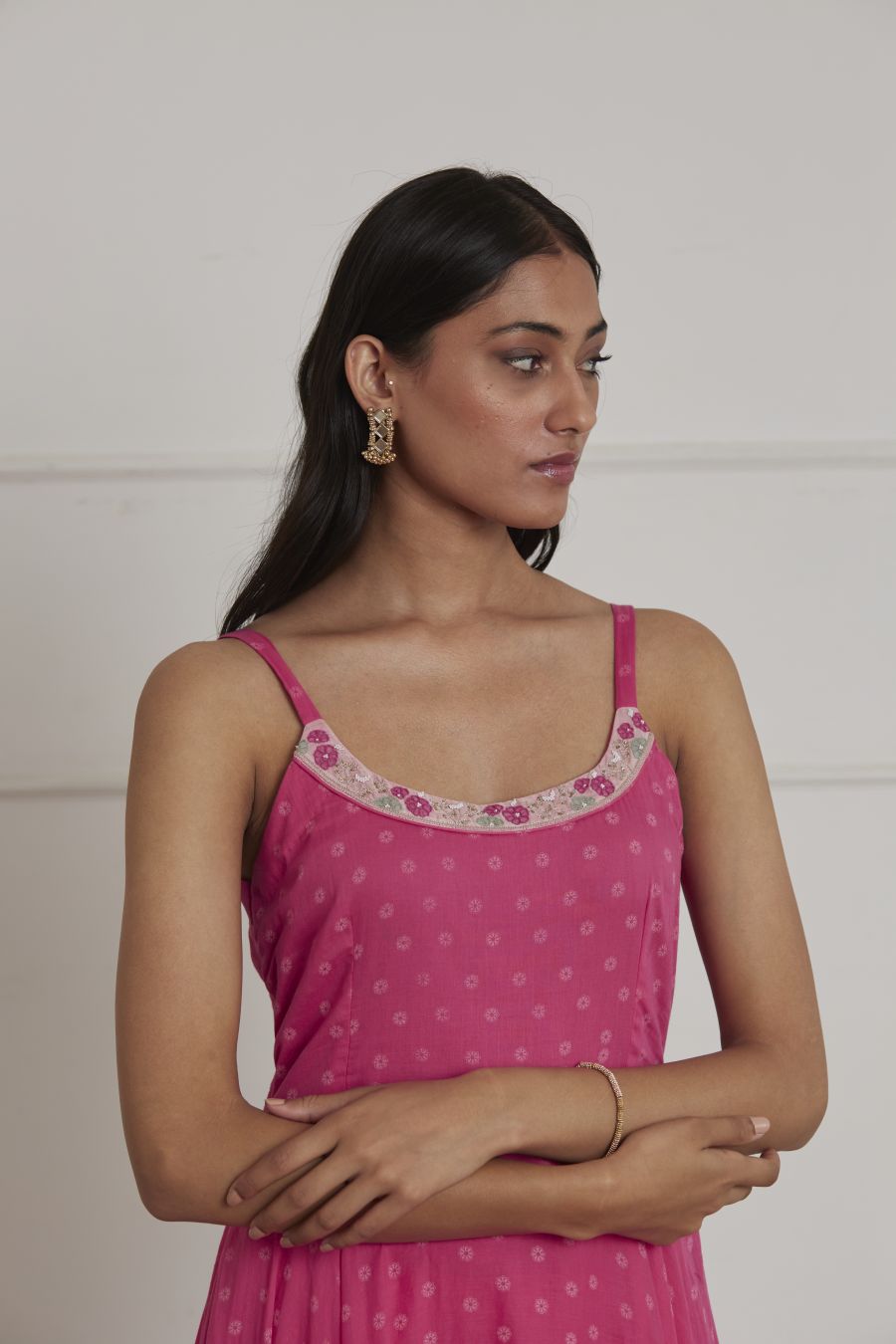 Fuschia Pink Sleeveless Anarkali Set