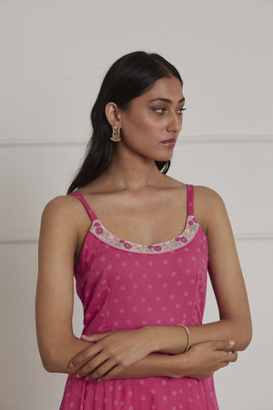Fuschia Pink Sleeveless Anarkali Set