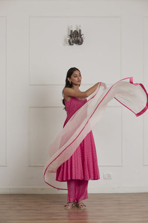 Fuschia Pink Sleeveless Anarkali Set
