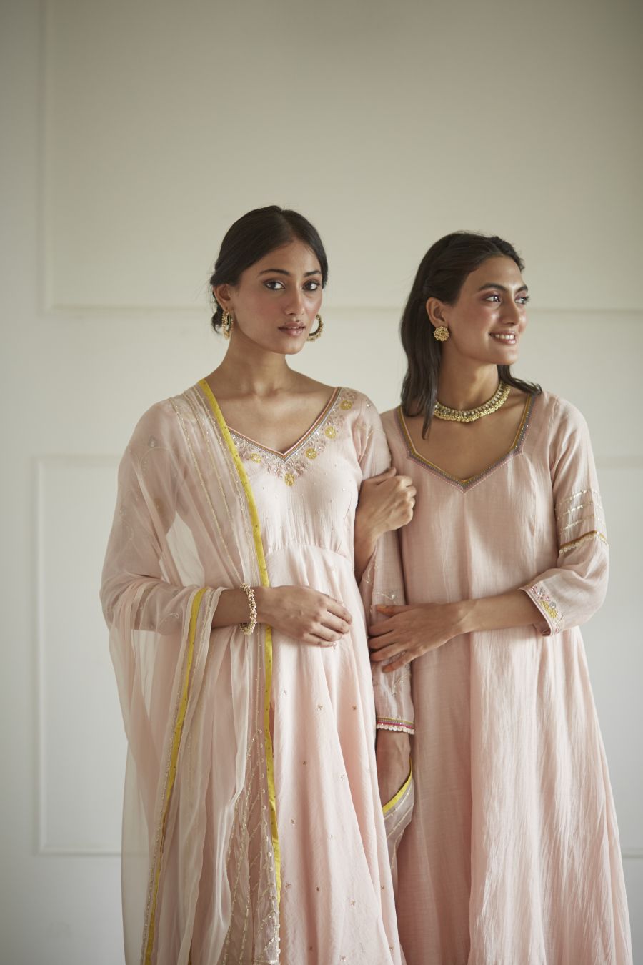 Baby Pink V Neck Anarkali Set