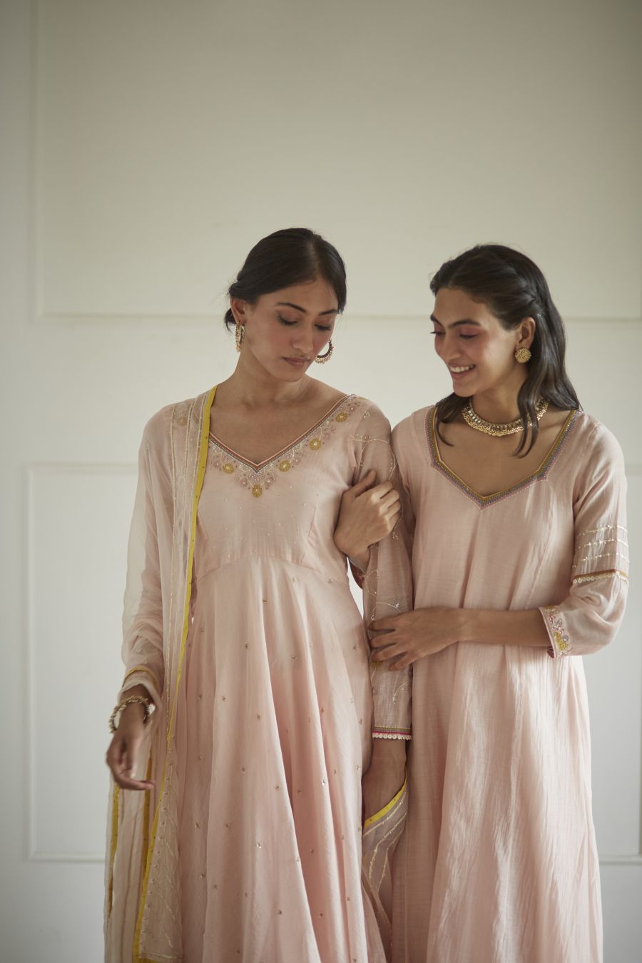 Baby Pink V Neck Anarkali Set