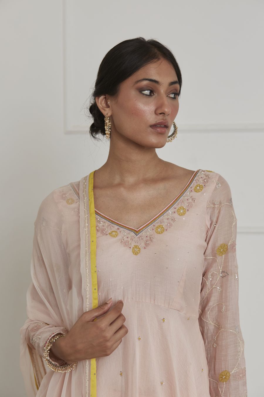 Baby Pink V Neck Anarkali Set