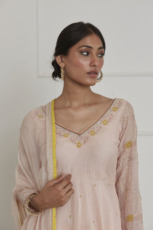 Baby Pink V Neck Anarkali Set