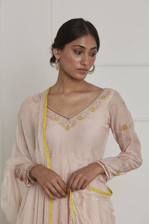 Baby Pink V Neck Anarkali Set