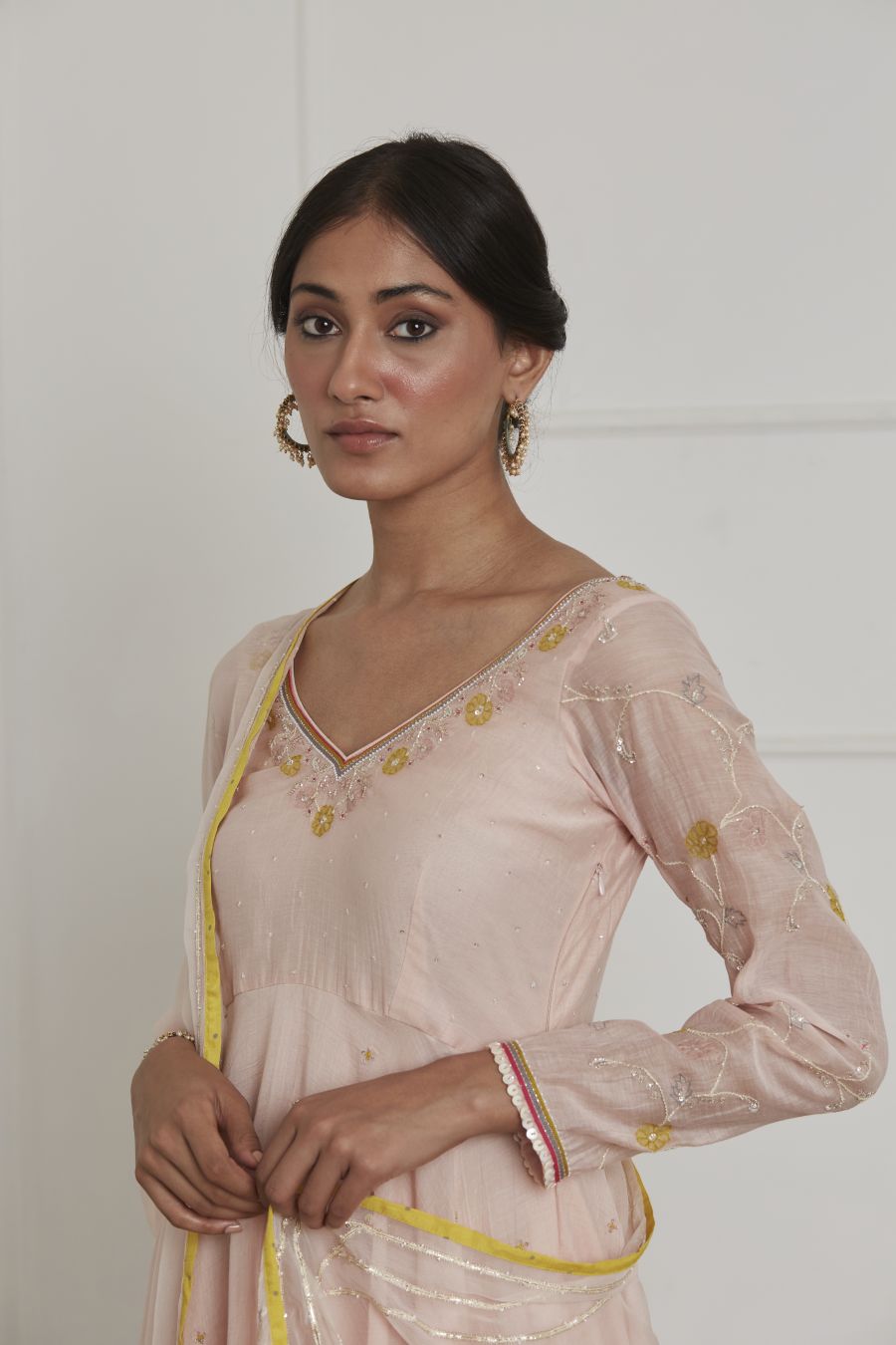 Baby Pink V Neck Anarkali Set