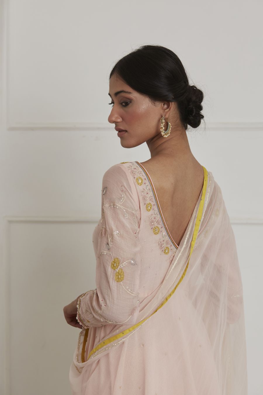 Baby Pink V Neck Anarkali Set