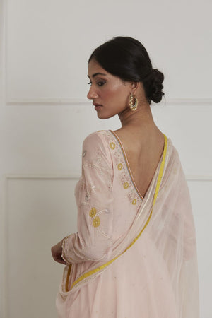 Baby Pink V Neck Anarkali Set