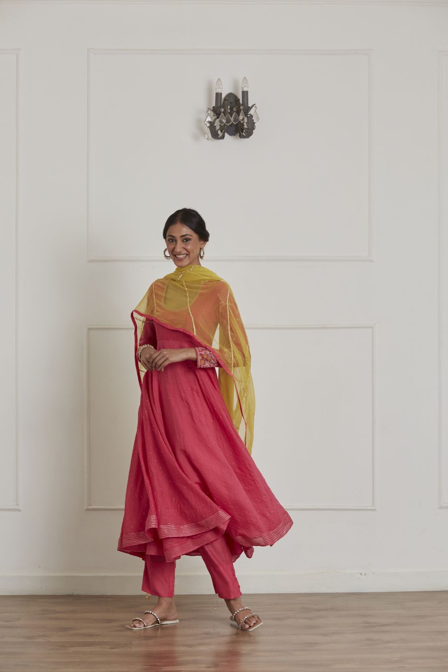 Fuschia Round Neck Full Sleeves Anarkali Set