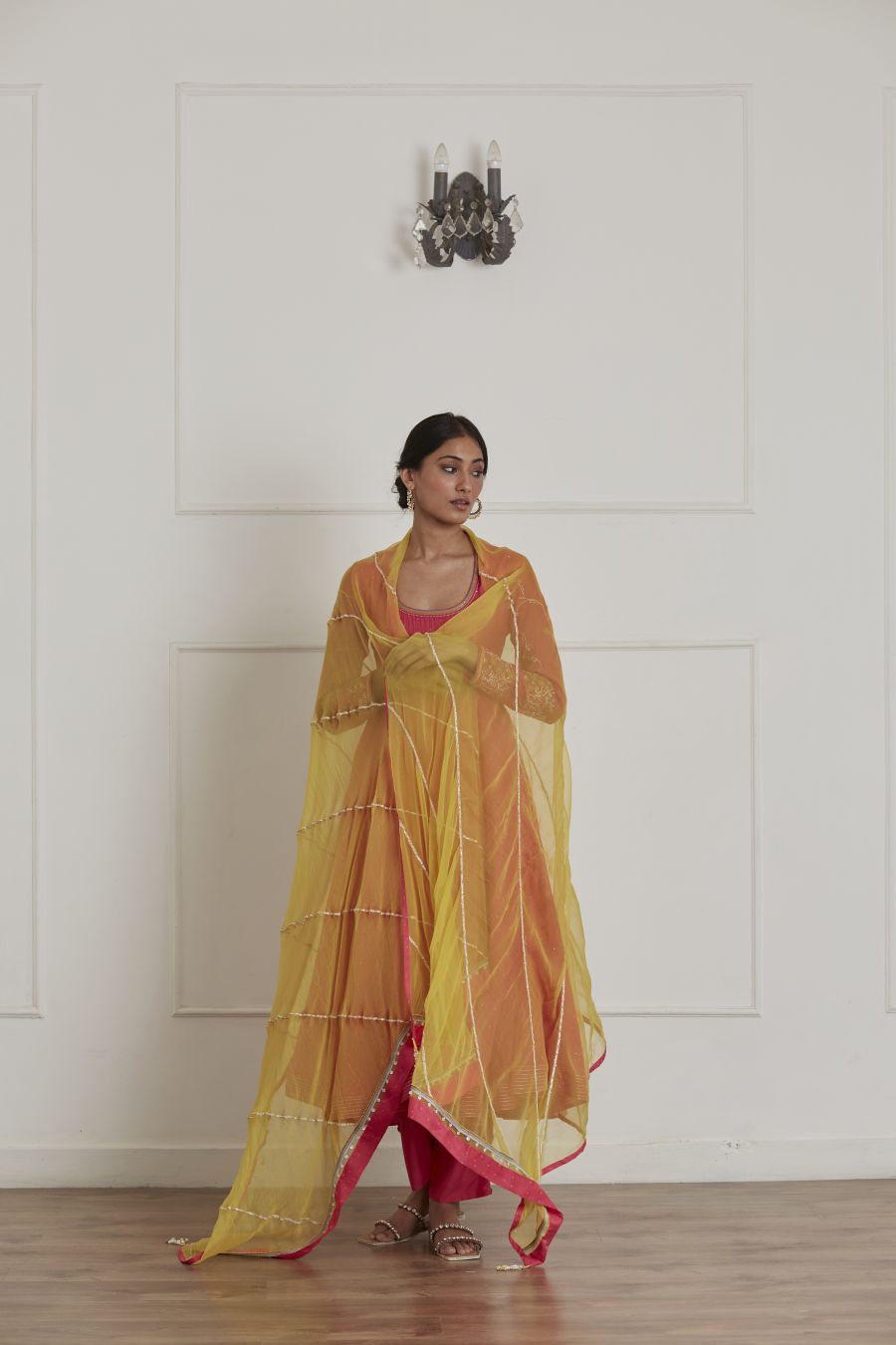 Fuschia Round Neck Full Sleeves Anarkali Set