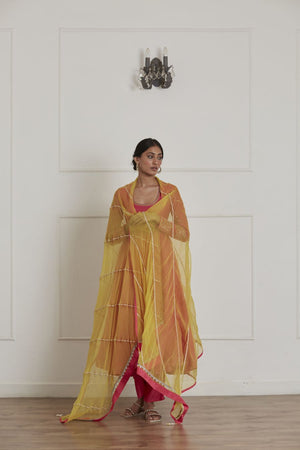 Fuschia Round Neck Full Sleeves Anarkali Set