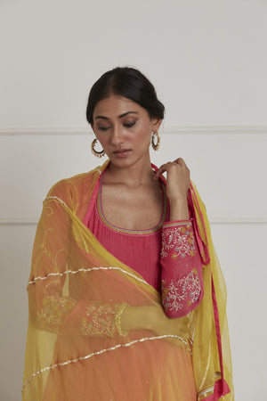 Fuschia Round Neck Full Sleeves Anarkali Set