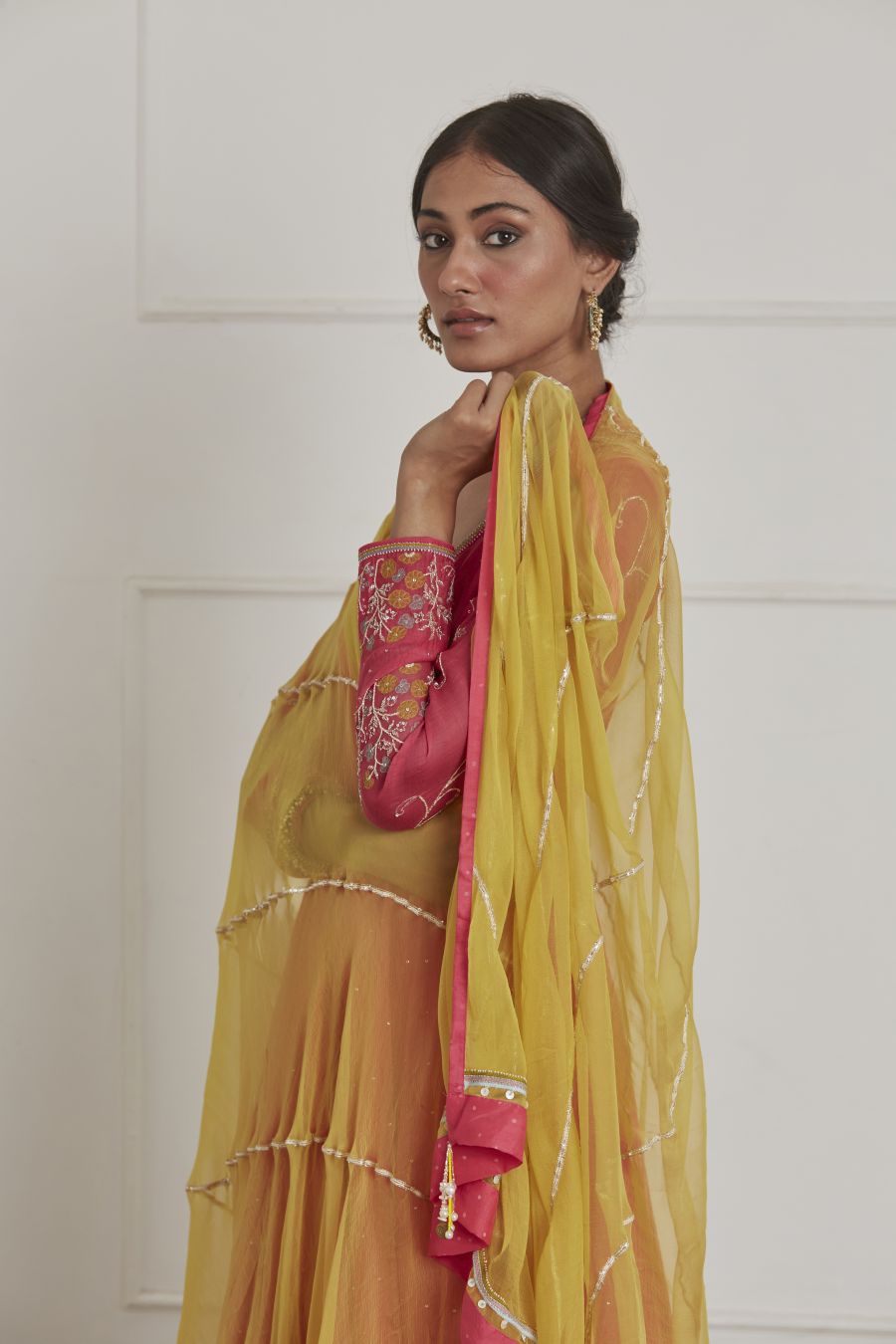 Fuschia Round Neck Full Sleeves Anarkali Set