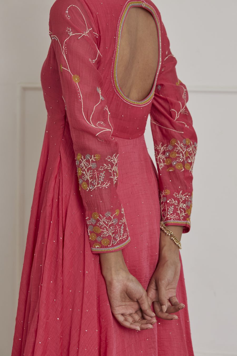 Fuschia Round Neck Full Sleeves Anarkali Set