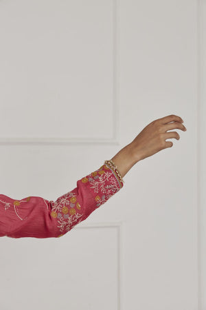 Fuschia Round Neck Full Sleeves Anarkali Set