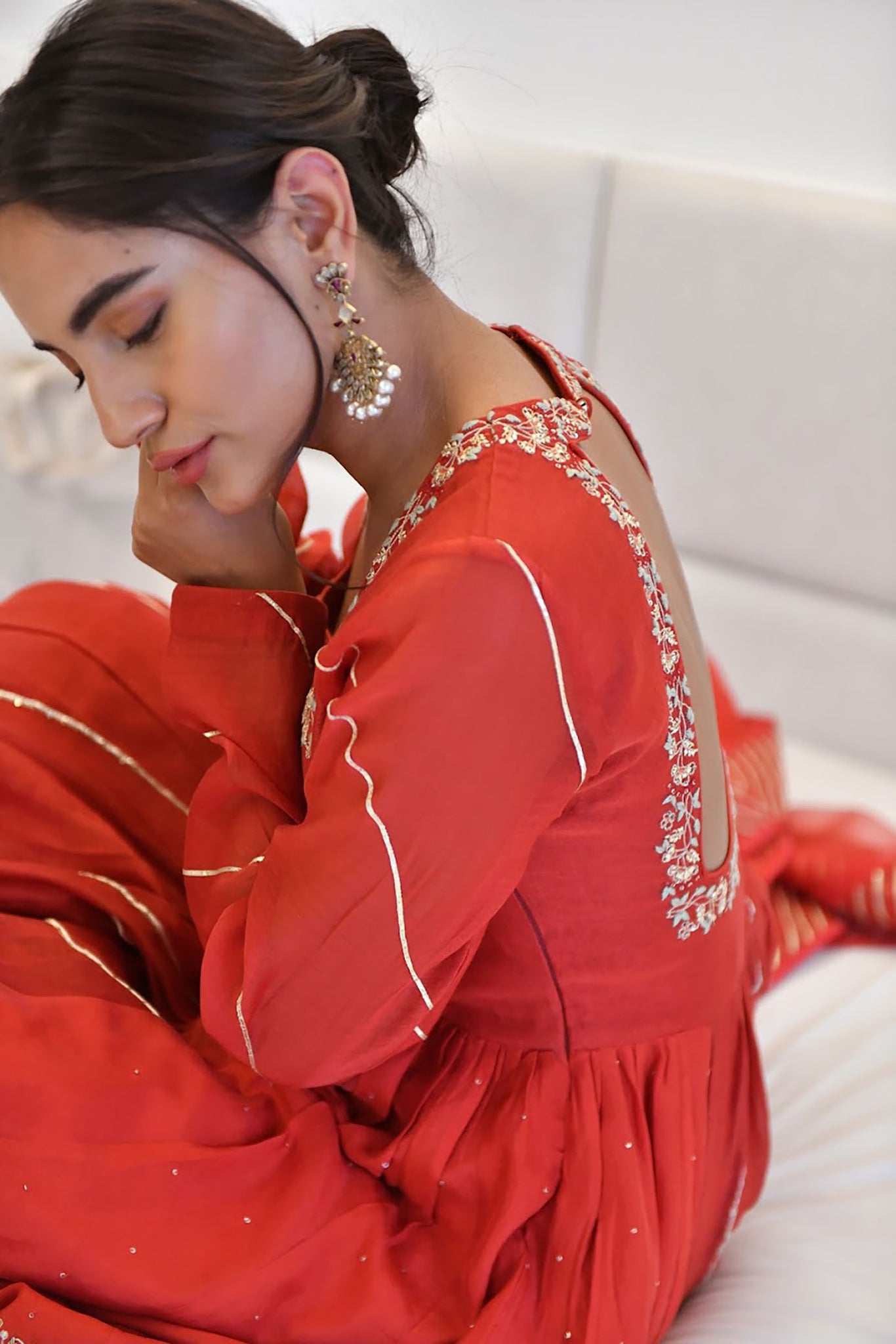 Chilli Pepper Silk and Chanderi Anarkali set