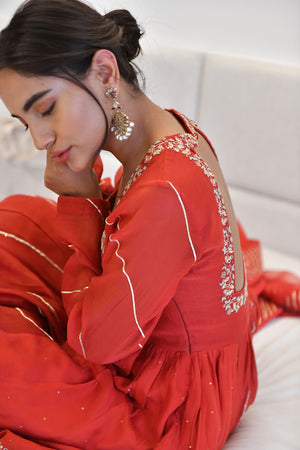 Chilli Pepper Silk and Chanderi Anarkali set