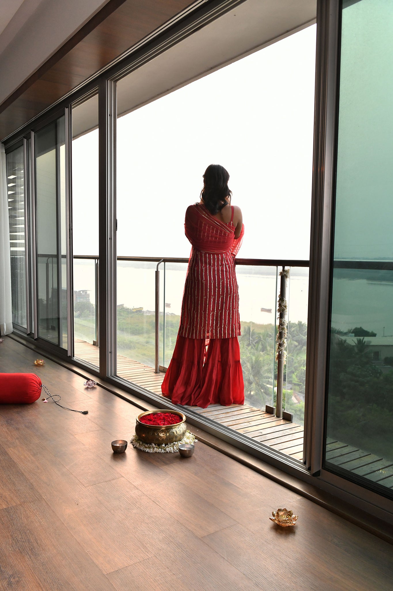 Chilli Pepper Chanderi Spaghetti Kurta and Sharara Set