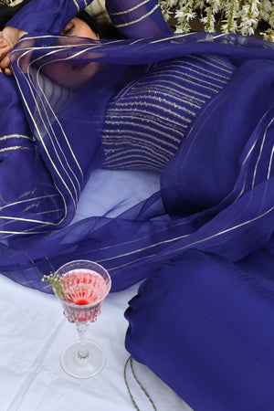 Iris Blue Chanderi Anarkali Set
