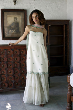 White Spaghetti Kurta & Chequered Sharara Set