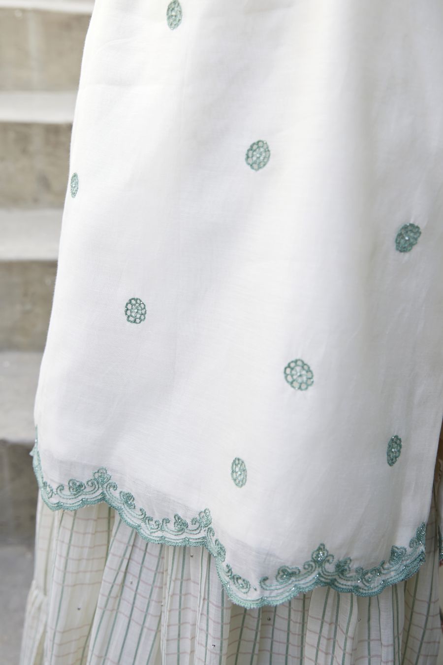 White Spaghetti Kurta & Chequered Sharara Set