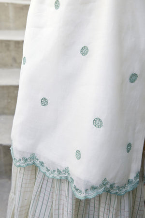 White Spaghetti Kurta & Chequered Sharara Set