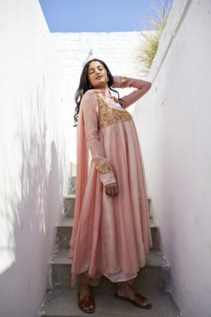 Muted Clay Chanderi & Kota Silk  Anarkali Set