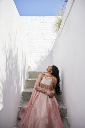 Muted Clay Chanderi & Kota Silk  Anarkali Set