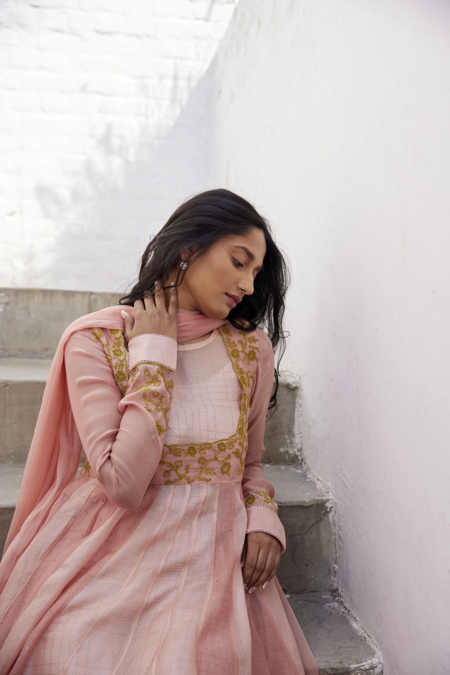 Muted Clay Chanderi & Kota Silk  Anarkali Set
