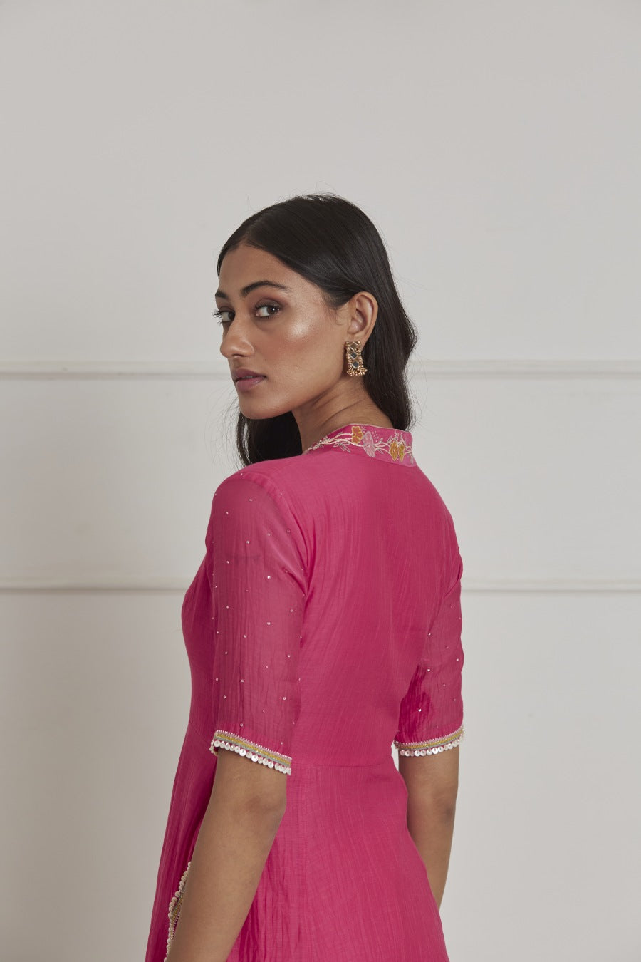Fuschia V Neck Kurta Set