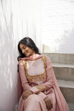 Muted Clay Chanderi & Kota Silk  Anarkali Set