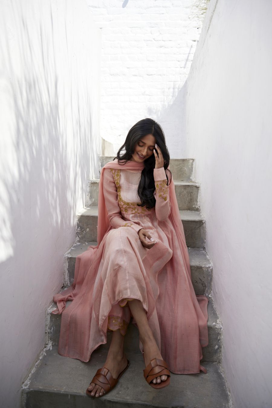 Muted Clay Chanderi & Kota Silk  Anarkali Set