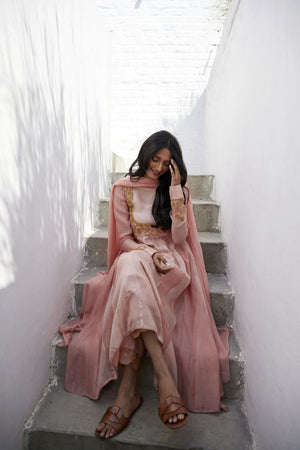 Muted Clay Chanderi & Kota Silk  Anarkali Set