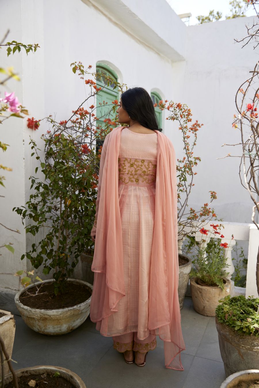 Muted Clay Chanderi & Kota Silk  Anarkali Set