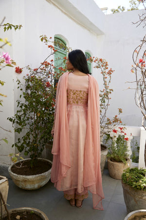 Muted Clay Chanderi & Kota Silk  Anarkali Set