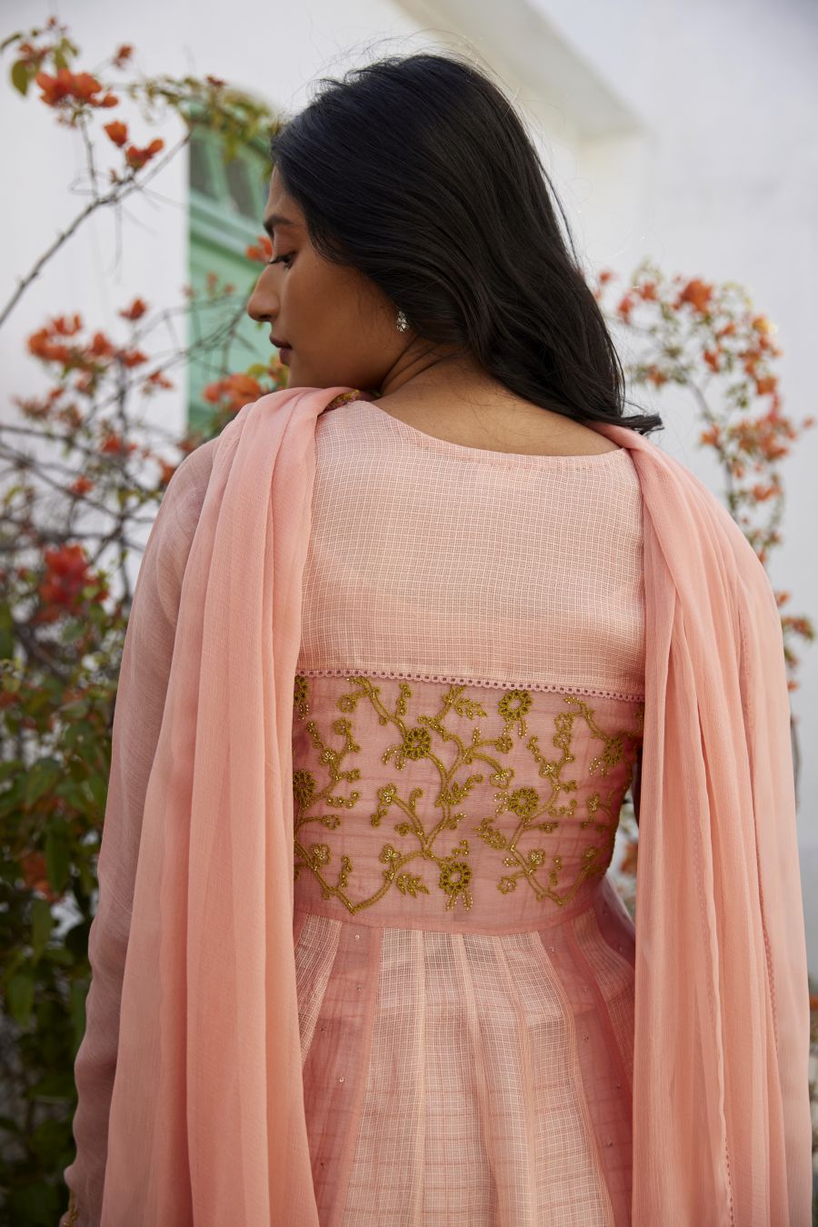 Muted Clay Chanderi & Kota Silk  Anarkali Set