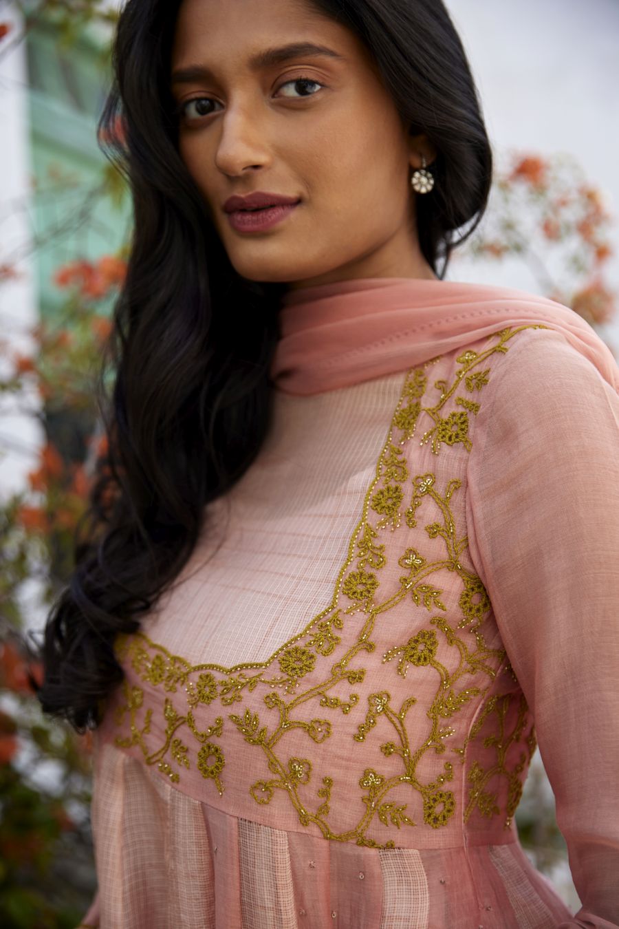 Muted Clay Chanderi & Kota Silk  Anarkali Set