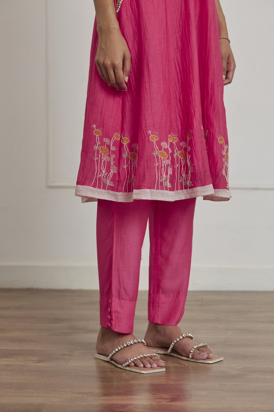 Fuschia V Neck Kurta Set