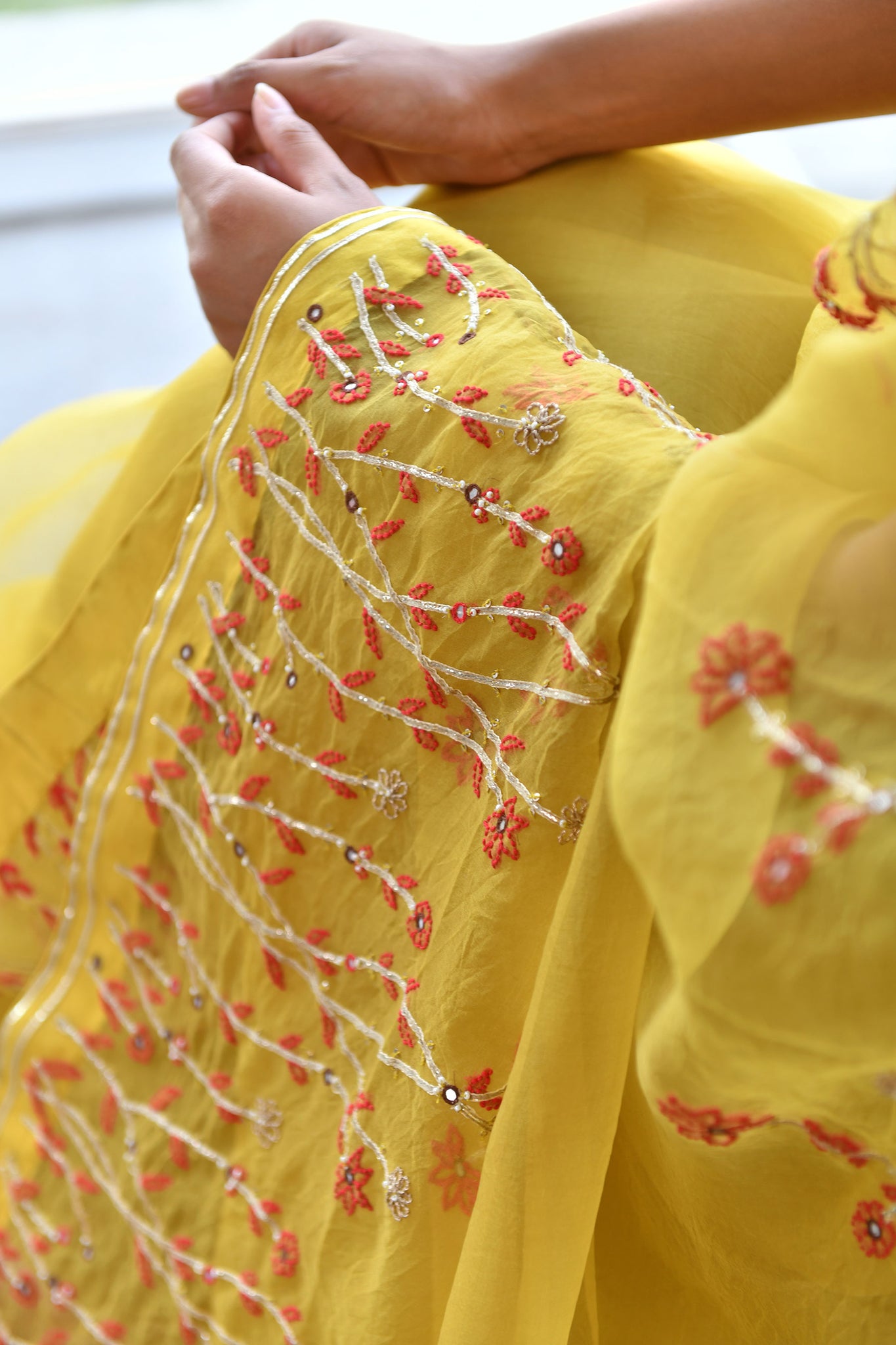 Yellow Organza Saree with Blouse
