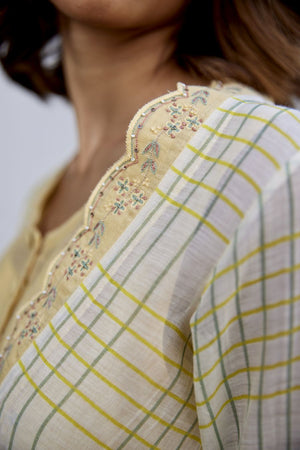 Lemon Yellow Chequered Overlay Dress Set