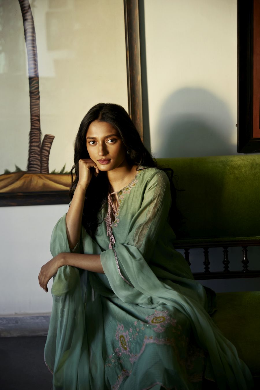 Sage Green Chanderi Straight Kurta Set
