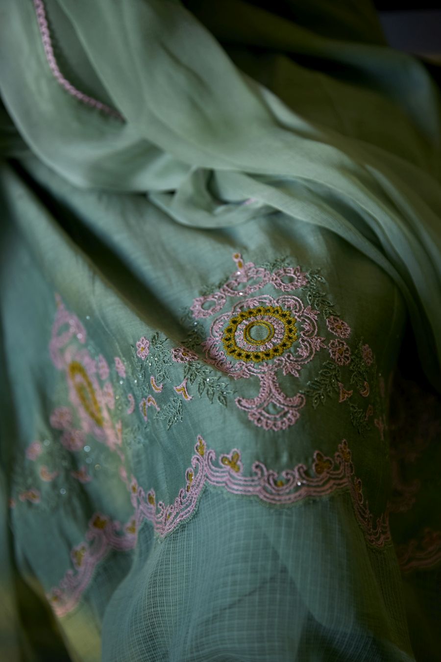 Sage Green Chanderi Straight Kurta Set
