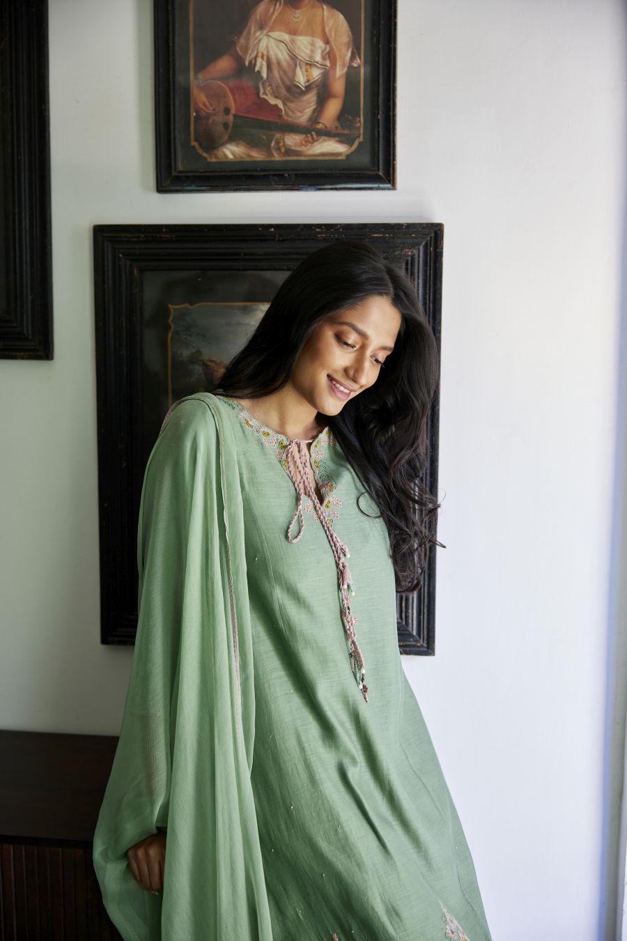 Sage Green Chanderi Straight Kurta Set