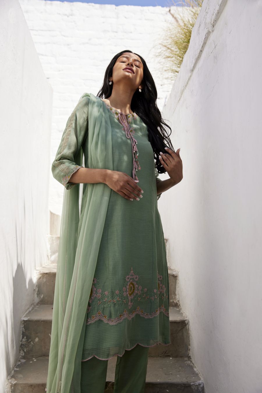 Sage Green Chanderi Straight Kurta Set