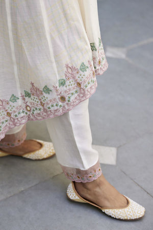 White Chanderi Asymmetrical Anarkali Set